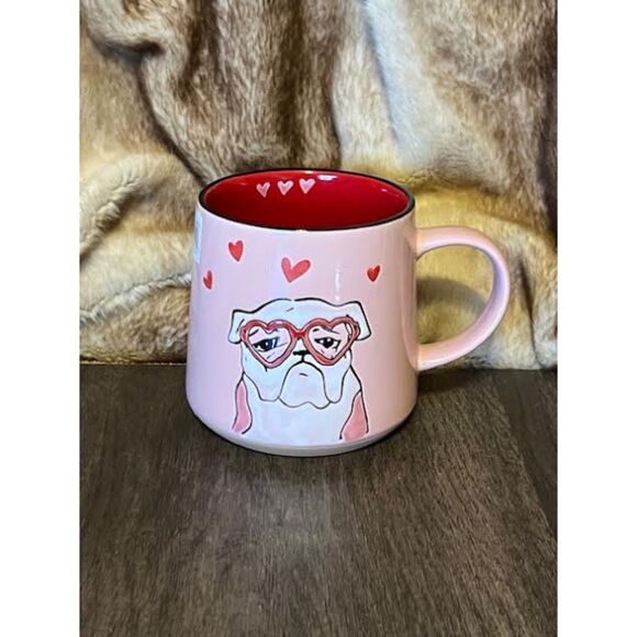 Pink bulldog with Heart glasses mug - Picture 2 of 2